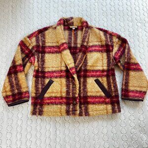 Knox Rose Faux Fur Jacket Women's Large Plaid Cozy Outerwear Fall Winter